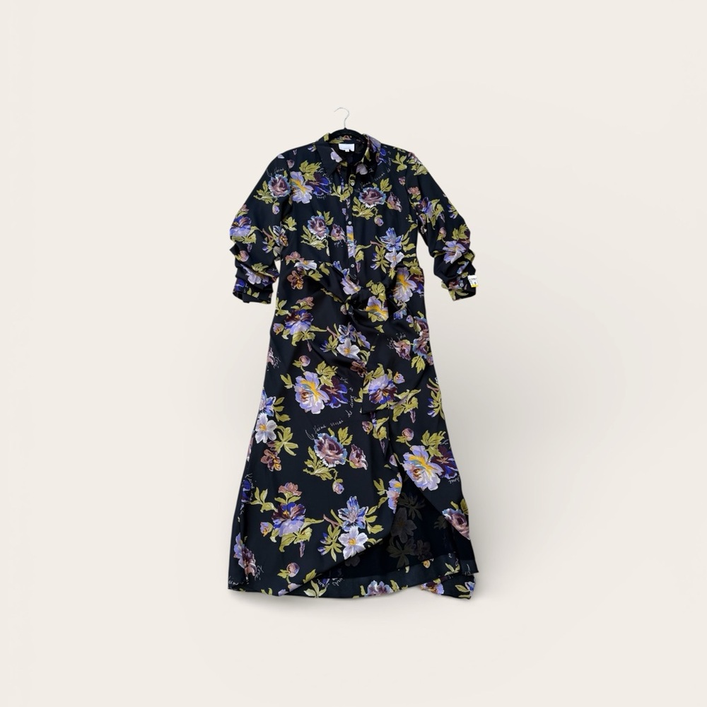 Cinq à Sept Brigitte Floral Jacey Twist-Front Midi Shirtdress